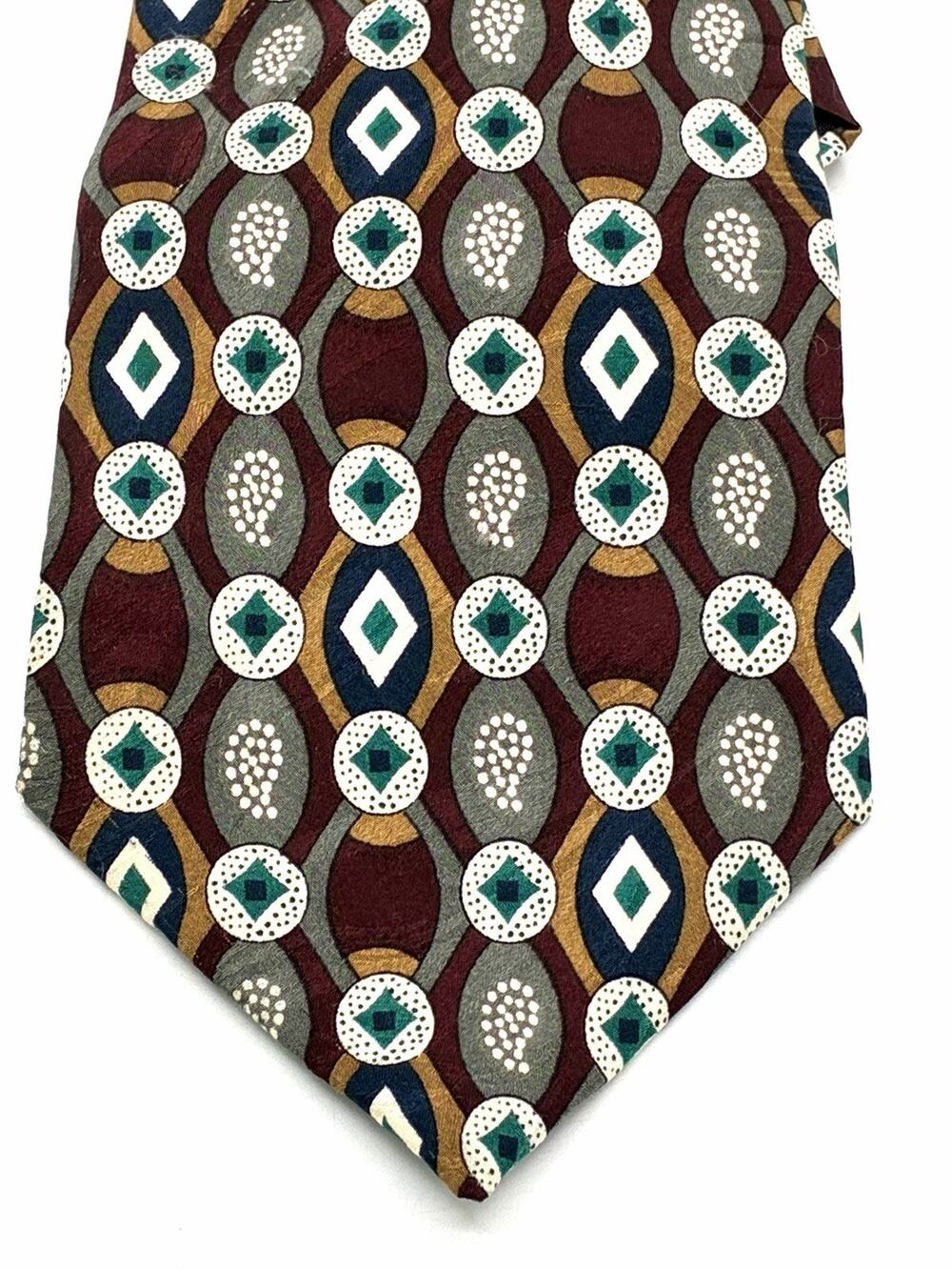 Vintage Guy Laroche Diffusion Silk Tie Canada Burgundy Green Geometric